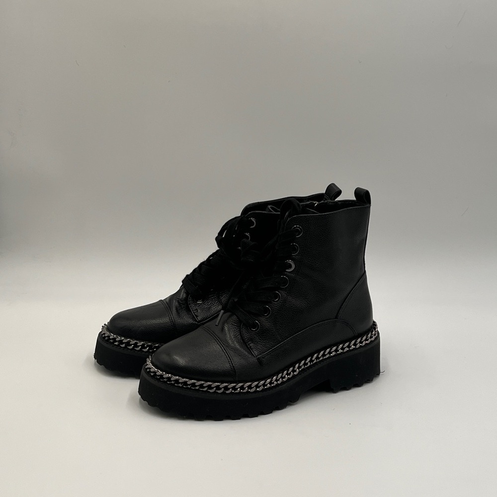 New Vince Camuto Black Combat Boots with Smooth Leather and Thick Sole
